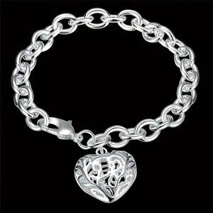 1pc  Ladies Silvery Bracelet with Hollow Heart Charm